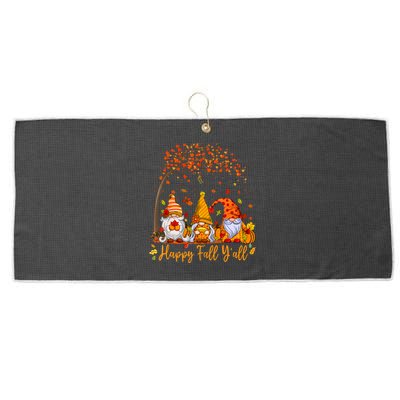 Happy Fall YAll Gnome Pumpkin Autumn Leaves Thanksgiving Large Microfiber Waffle Golf Towel