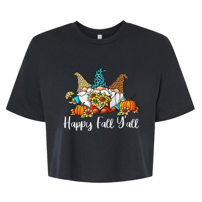 Happy Fall Yall Gnome Leopard Pumpkin Autumn Gnomes Bella+Canvas Jersey Crop Tee