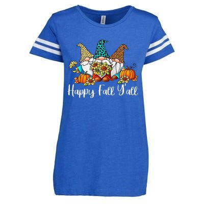 Happy Fall Yall Gnome Leopard Pumpkin Autumn Gnomes Enza Ladies Jersey Football T-Shirt