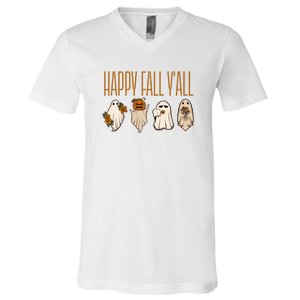 Happy Fall Yall Funny Halloween V-Neck T-Shirt