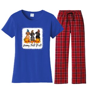 Happy Fall Y'all Dental Dentist Squad Plaid Leopard Autumn Gift Women's Flannel Pajama Set