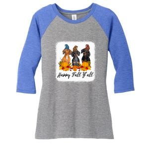 Happy Fall Y'all Dental Dentist Squad Plaid Leopard Autumn Gift Women's Tri-Blend 3/4-Sleeve Raglan Shirt