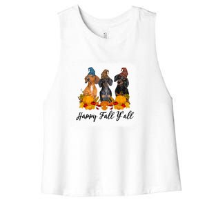 Happy Fall Y'all Dental Dentist Squad Plaid Leopard Autumn Gift Women's Racerback Cropped Tank