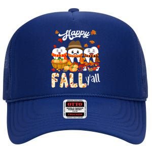 Happy Fall Y'all Thanksgiving Dental Dentist Squad Tooth Funny Gift High Crown Mesh Back Trucker Hat