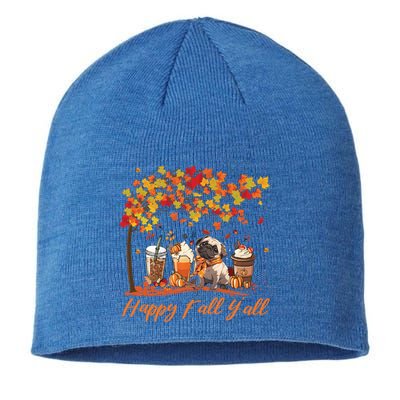 Happy Fall YAll Pumpkin Spice Fall Pug Halloween Dog Lovers Gift Sustainable Beanie