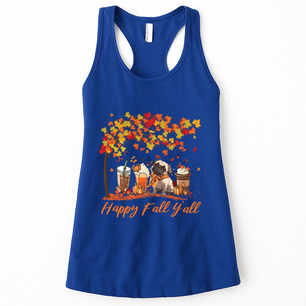 Happy Fall YAll Pumpkin Spice Fall Pug Halloween Dog Lovers Gift Womens Tank Top