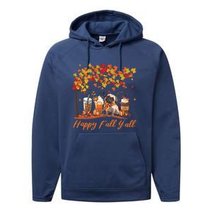 Happy Fall YAll Pumpkin Spice Fall Pug Halloween Dog Lovers Gift Performance Fleece Hoodie