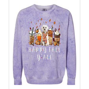 Happy Fall Y'all Maltese Dog Coffee Pumpkin Fall Autumn Colorblast Crewneck Sweatshirt