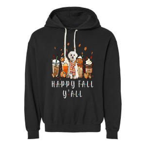 Happy Fall Y'all Maltese Dog Coffee Pumpkin Fall Autumn Garment-Dyed Fleece Hoodie