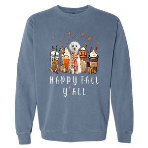 Happy Fall Y'all Maltese Dog Coffee Pumpkin Fall Autumn Garment-Dyed Sweatshirt