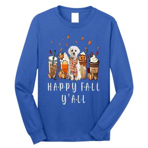 Happy Fall Y'all Maltese Dog Coffee Pumpkin Fall Autumn Long Sleeve Shirt