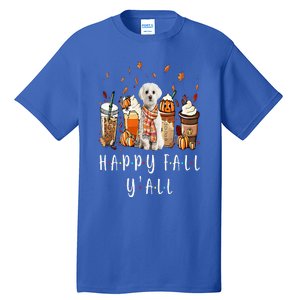 Happy Fall Y'all Maltese Dog Coffee Pumpkin Fall Autumn Tall T-Shirt