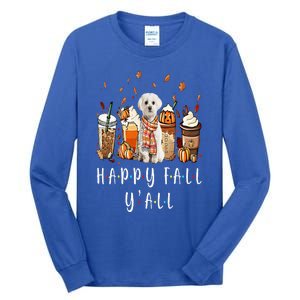 Happy Fall Y'all Maltese Dog Coffee Pumpkin Fall Autumn Tall Long Sleeve T-Shirt