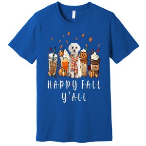 Happy Fall Y'all Maltese Dog Coffee Pumpkin Fall Autumn Premium T-Shirt