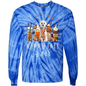 Happy Fall Y'all Maltese Dog Coffee Pumpkin Fall Autumn Tie-Dye Long Sleeve Shirt