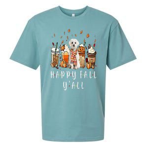 Happy Fall Y'all Maltese Dog Coffee Pumpkin Fall Autumn Sueded Cloud Jersey T-Shirt