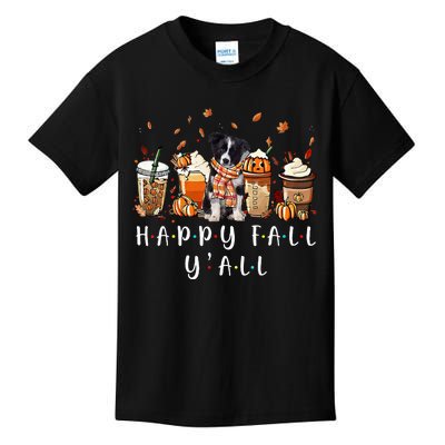 Happy Fall YAll Border Collie Dog Coffee Pumpkin Fall Kids T-Shirt