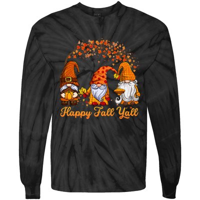 Happy Fall YAll Autumn Thanksgiving Fall Season Gnome Tie-Dye Long Sleeve Shirt