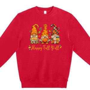 Happy Fall YAll Gnome Pumpkin Autumn Thanksgiving Premium Crewneck Sweatshirt