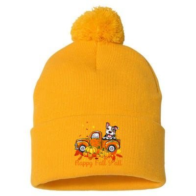 Happy Fall YAll Pitbull Dog Truck Pumpkin Autumn Pom Pom 12in Knit Beanie