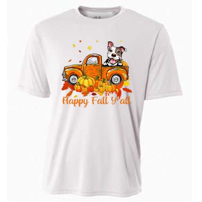 Happy Fall YAll Pitbull Dog Truck Pumpkin Autumn Cooling Performance Crew T-Shirt