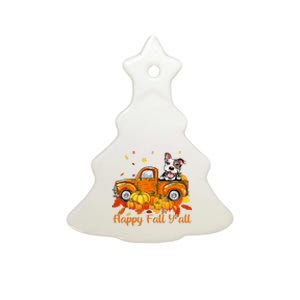 Happy Fall YAll Pitbull Dog Truck Pumpkin Autumn Ceramic Tree Ornament