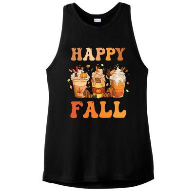 Happy Fall Yall Autumn Halloween Pumpkin Spice Latte Ladies PosiCharge Tri-Blend Wicking Tank