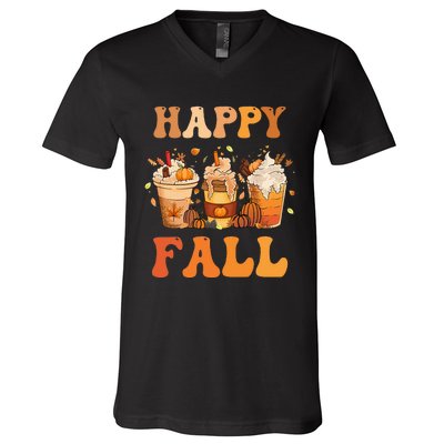 Happy Fall Yall Autumn Halloween Pumpkin Spice Latte V-Neck T-Shirt