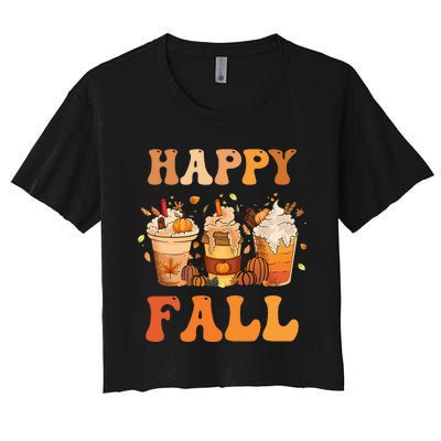 Happy Fall Yall Autumn Halloween Pumpkin Spice Latte Women's Crop Top Tee