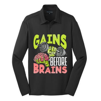 Halloween Fitness Zombie Strength Training for Gains Silk Touch Performance Long Sleeve Polo