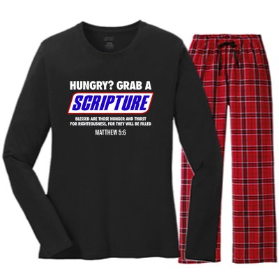 Hungry Grab A Scripture Blessed Are Those Who Hunger Gifts Women's Long Sleeve Flannel Pajama Set 