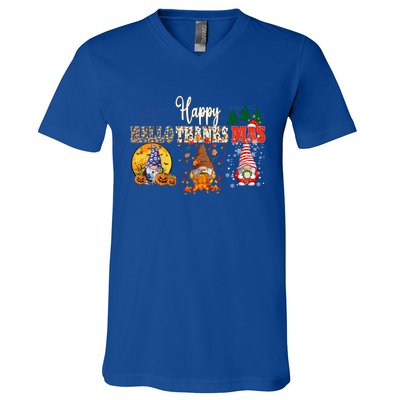 Halloween Gnomes Autumn Pumpkin Happy Hallothanksmas Gift V-Neck T-Shirt