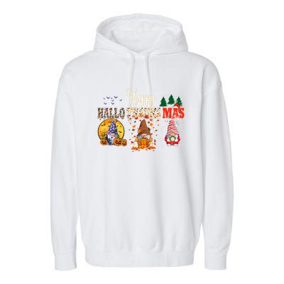 Halloween Gnomes Autumn Pumpkin Happy Hallothanksmas Gift Garment-Dyed Fleece Hoodie