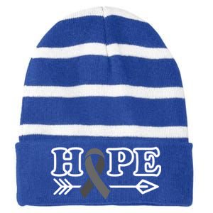 Hope Glioblastoma Awareness Meaningful Gift Striped Beanie with Solid Band