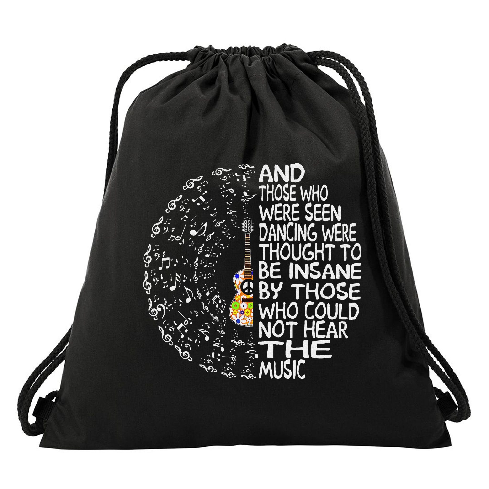 Hippie Guitar And Those Who Were Seen Dancing Peace Drawstring Bag