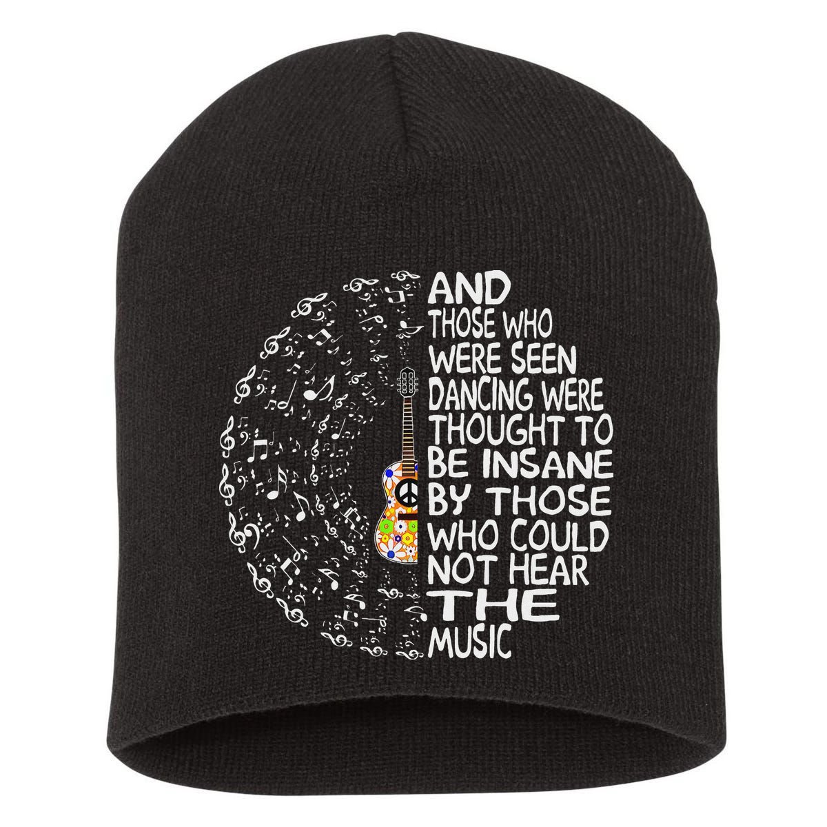 Hippie Guitar And Those Who Were Seen Dancing Peace Short Acrylic Beanie