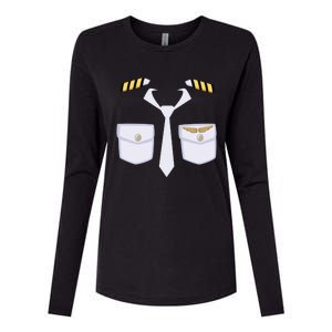 Halloween Gift Airplane Airline Pilot Costume Dress Up Gift Womens Cotton Relaxed Long Sleeve T-Shirt