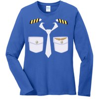 Halloween Gift Airplane Airline Pilot Costume Dress Up Gift Ladies Long Sleeve Shirt