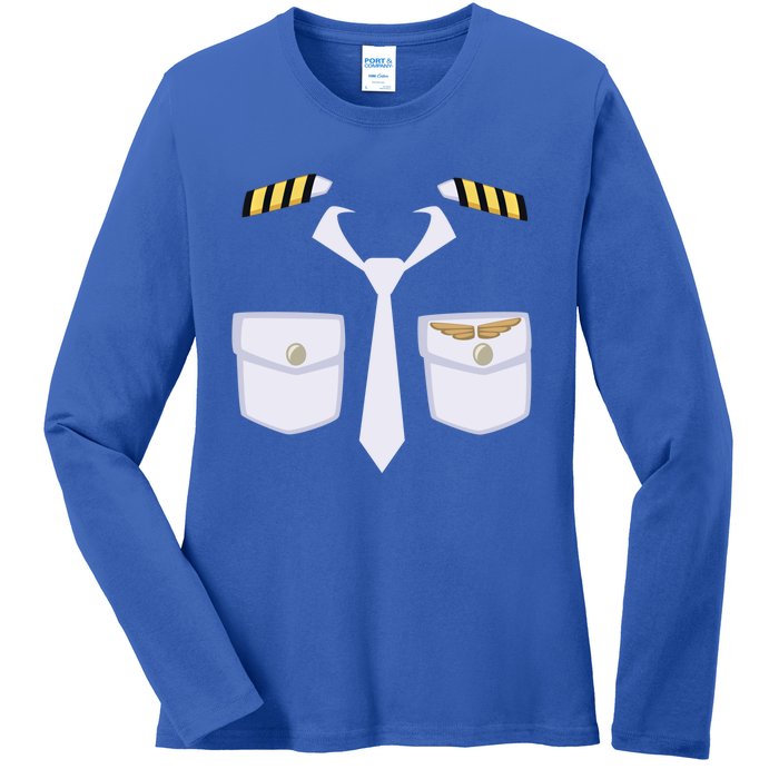 Halloween Gift Airplane Airline Pilot Costume Dress Up Gift Ladies Long Sleeve Shirt