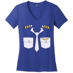 Halloween Gift Airplane Airline Pilot Costume Dress Up Gift Women's V-Neck T-Shirt