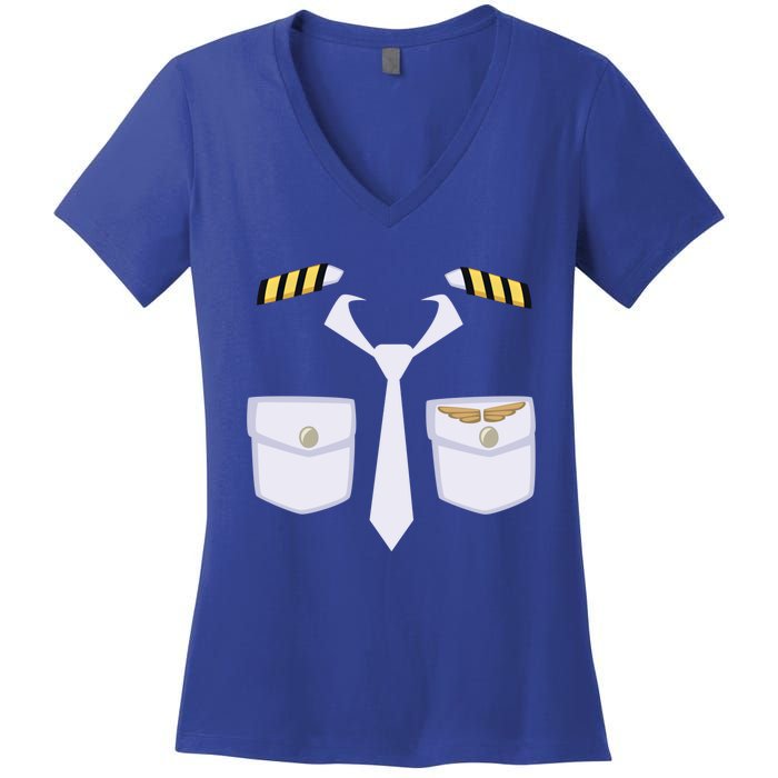 Halloween Gift Airplane Airline Pilot Costume Dress Up Gift Women's V-Neck T-Shirt