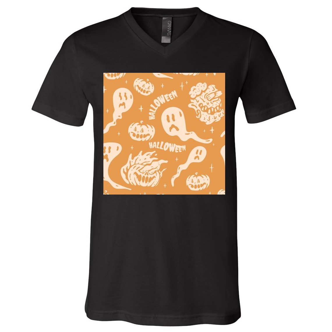 Halloween Ghosts And Pumpkins V-Neck T-Shirt