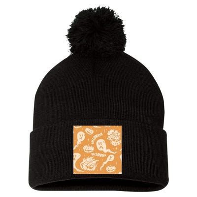 Halloween Ghosts And Pumpkins Pom Pom 12in Knit Beanie