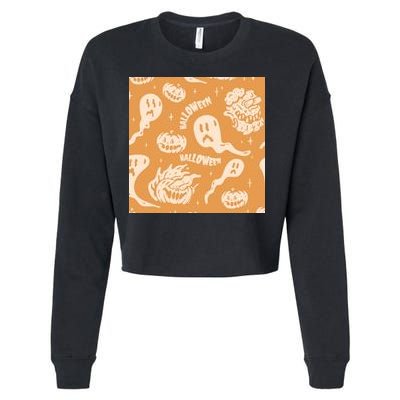 Halloween Ghosts And Pumpkins Cropped Pullover Crew