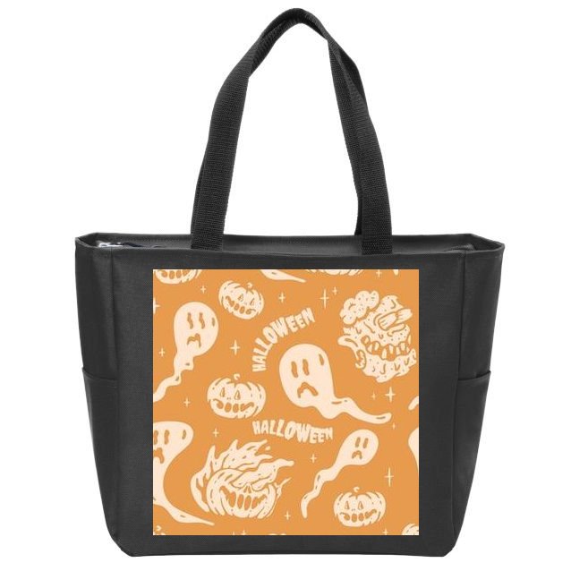 Halloween Ghosts And Pumpkins Zip Tote Bag