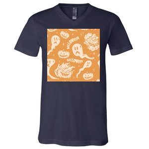 Halloween Ghosts And Pumpkins V-Neck T-Shirt