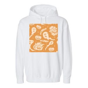 Halloween Ghosts And Pumpkins Garment-Dyed Fleece Hoodie