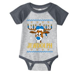 Hanukkah Gets A Humorous Touch With The Funny Jewdolph Ugly Sweater Featuring A Infant Baby Jersey Bodysuit