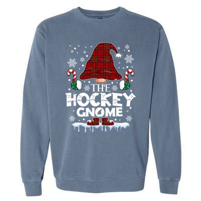 Hockey Gnome Buffalo Plaid Matching Family Christmas Pajama Gift Garment-Dyed Sweatshirt