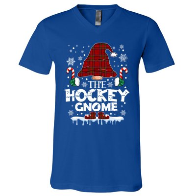 Hockey Gnome Buffalo Plaid Matching Family Christmas Pajama Gift V-Neck T-Shirt